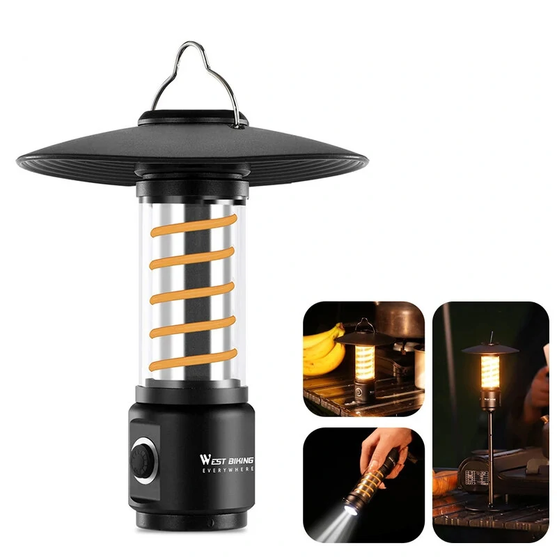 (image for) WEST BIKING Portable Camping Light 3 In 1 Multifunctional Outdoor LED Flashlight USB Charging Emergency Lamp Hanging Tent Light